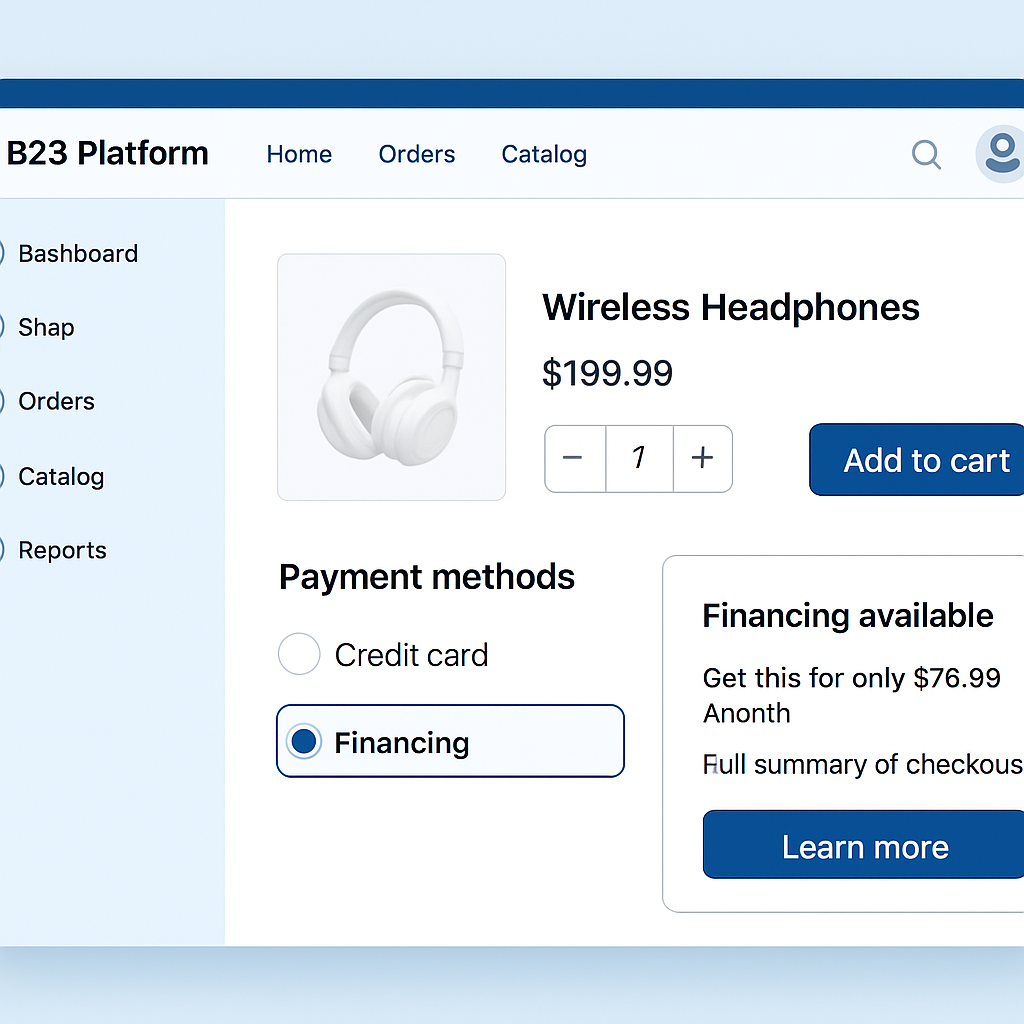 B2B platform with embedded financing at point of sale
