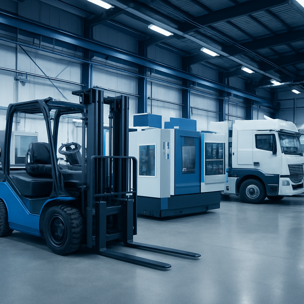 Industrial equipment and heavy machinery in warehouse