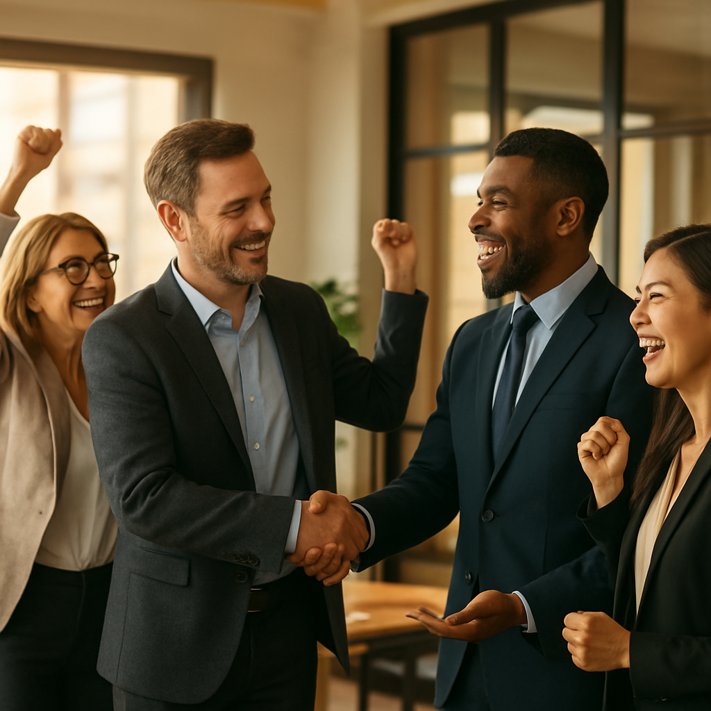 Business success and deal closing celebration